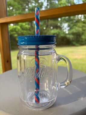 Aladdin Tumbler Mason Jar Travel Mug 20 oz Blue Lid with Straw